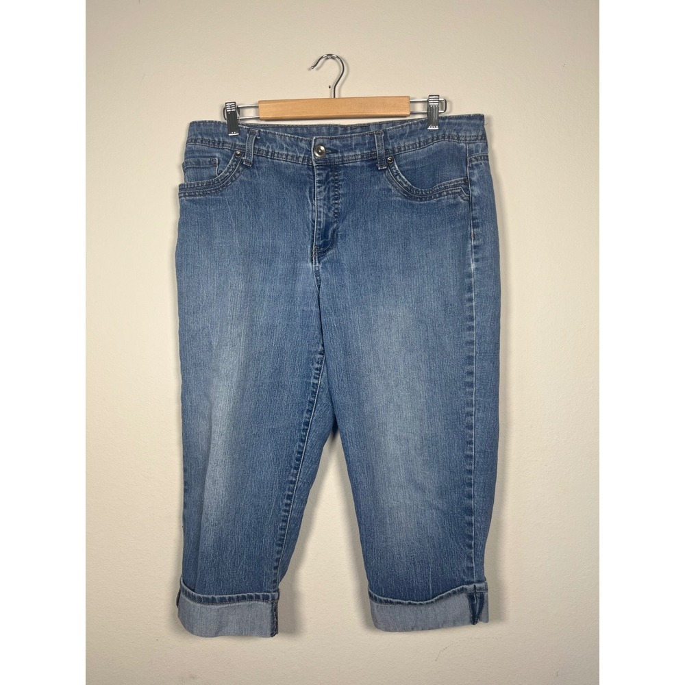 Sonoma Life Style Womens Medium Wash Cuffed Capri Denim Jeans Size 16 Stretch